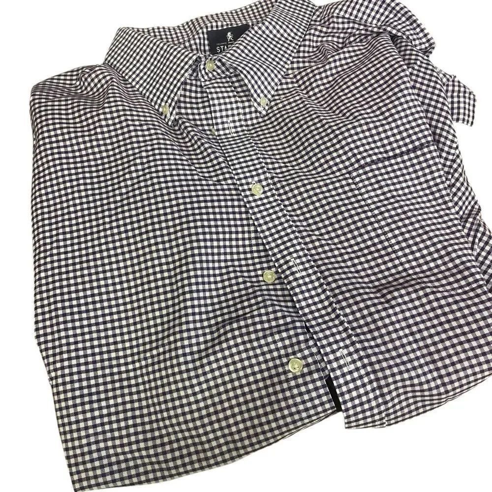 Stafford wrinkle free purple  and White Gingham Men's Shirt long sleeved size 22